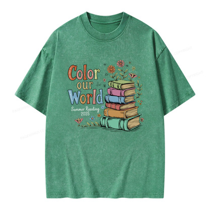 Pagewings Color Our World Summer Reading Unisex Washed T-shirt