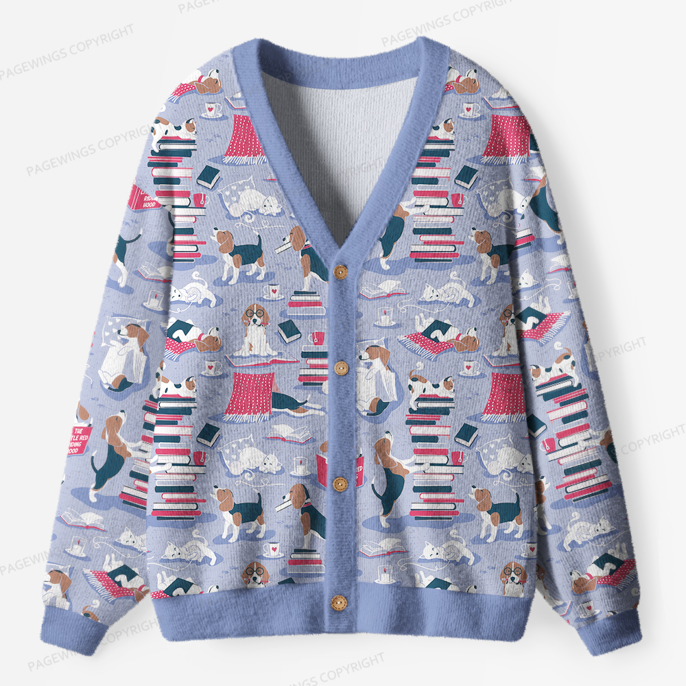 Pagewings Easily Distracted By Dogs And Books Unisex Ugly Cardigan Sweaters