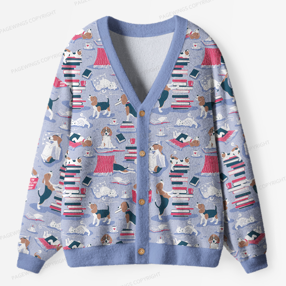 Pagewings Easily Distracted By Dogs And Books Unisex Ugly Cardigan Sweaters