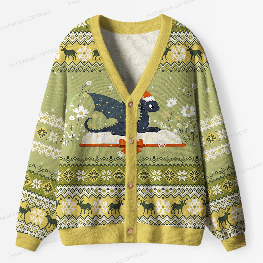 Pagewings Book Dragon Unisex Ugly Cardigan Sweaters