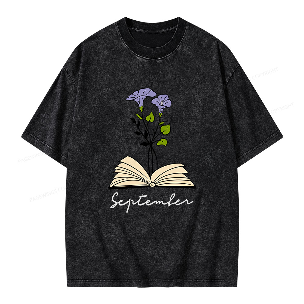 Pagewings Personalized Name Birth Flower Unisex Washed T-shirt