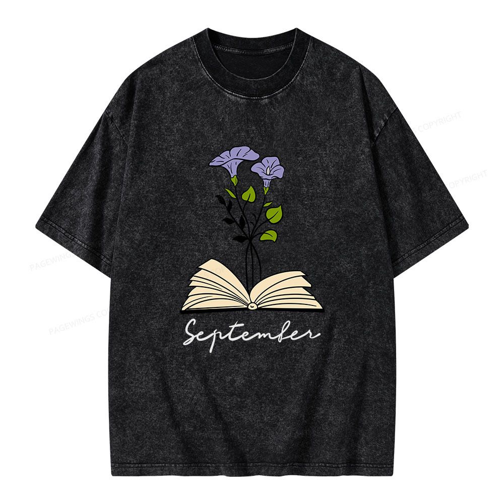 Pagewings Personalized Name Birth Flower Unisex Washed T-shirt
