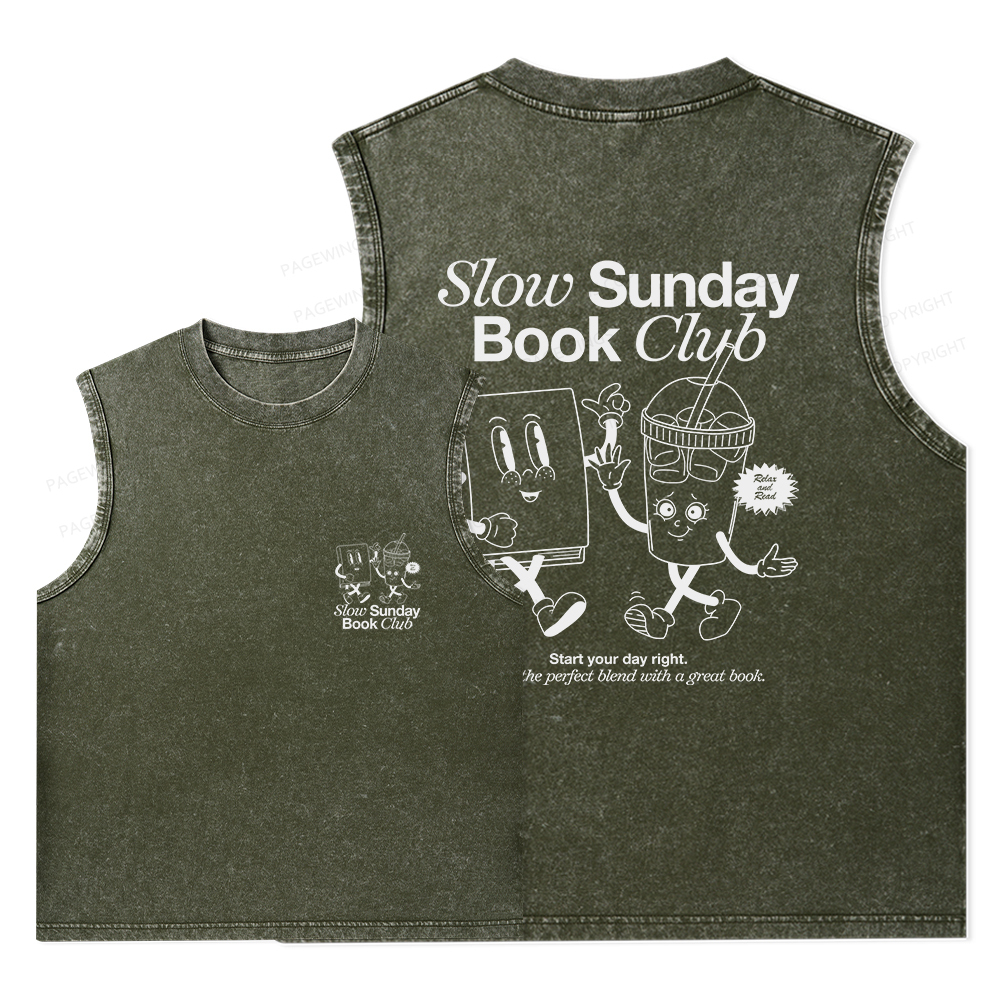 Pagewings Slow Sunday Book Club Unisex Washed Tank Top