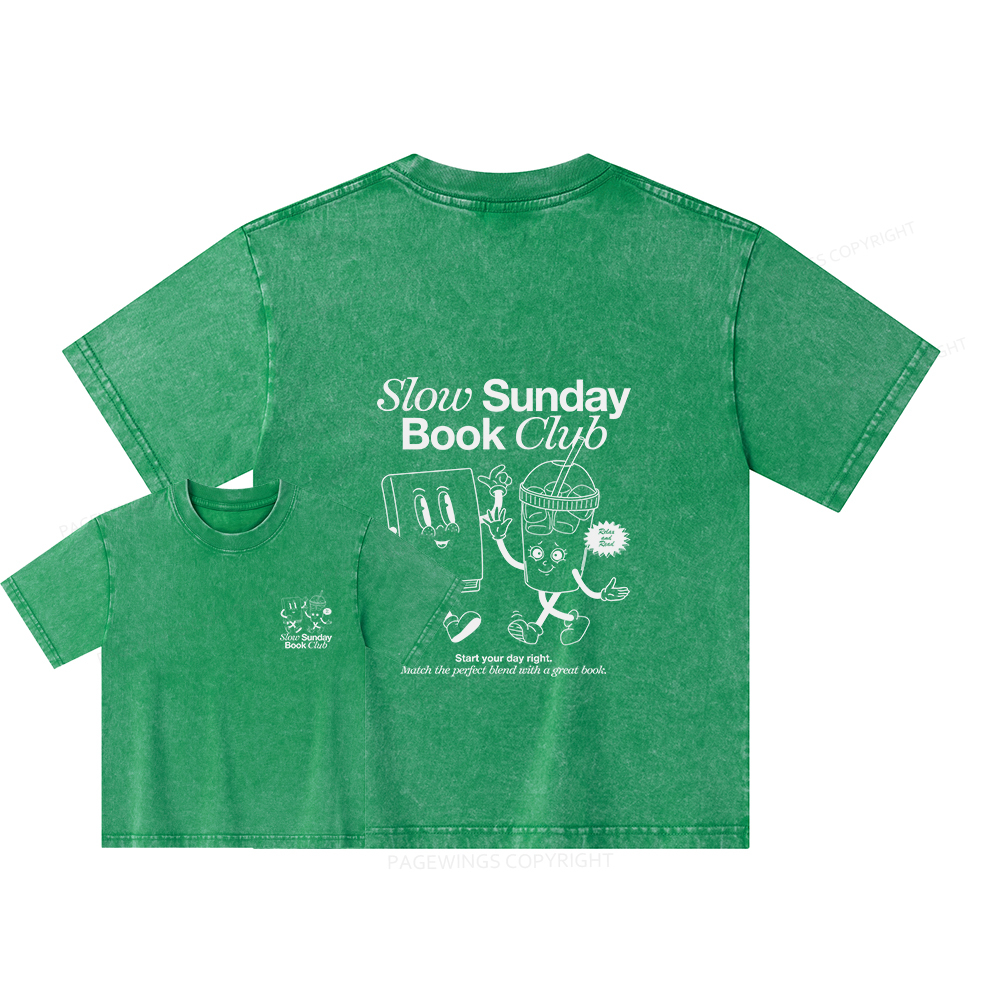 Pagewings Slow Sunday Book Club Unisex Kids Washed T-shirt