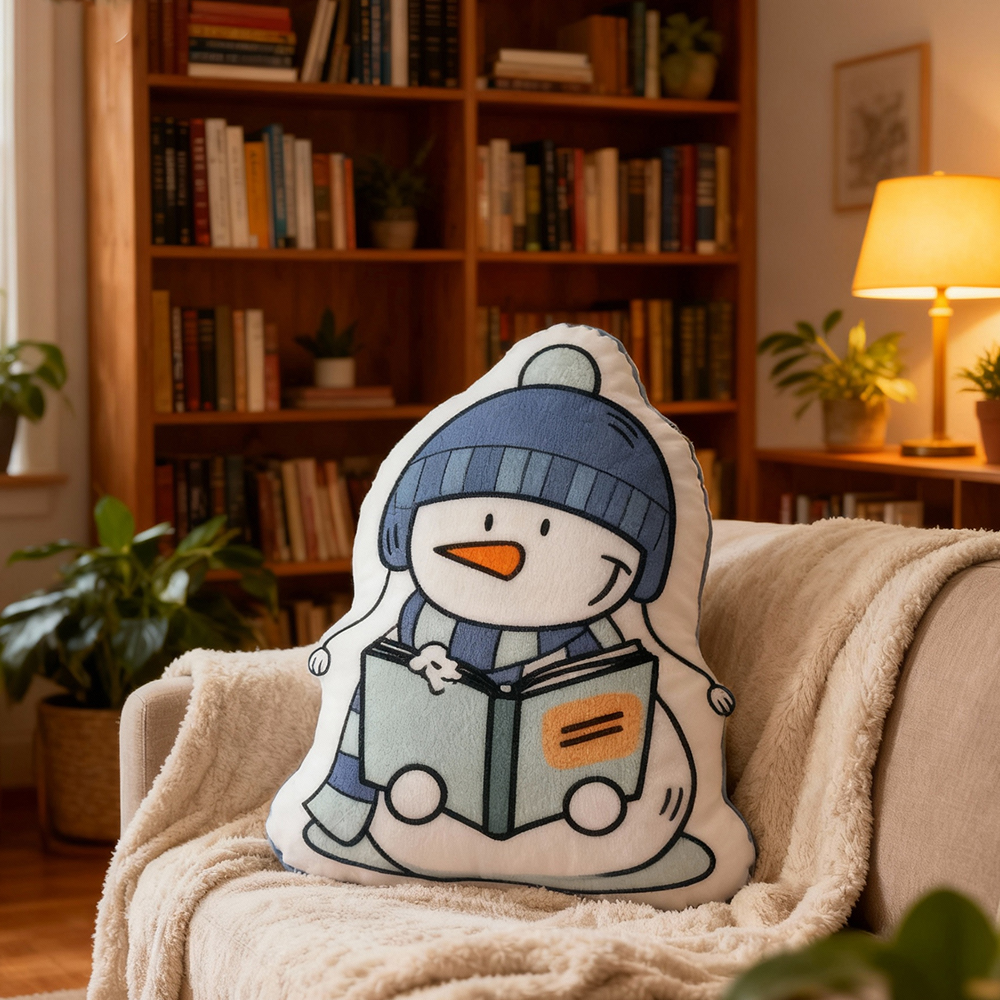 Pagewings Book Lover Snowman Shaped Throw Pillow
