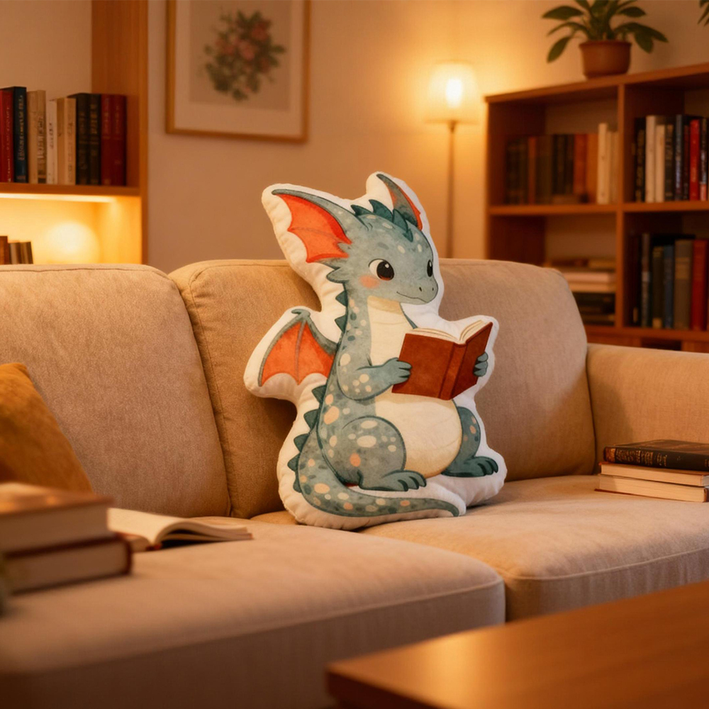 Pagewings Dragon Book Lover Shaped Throw Pillow