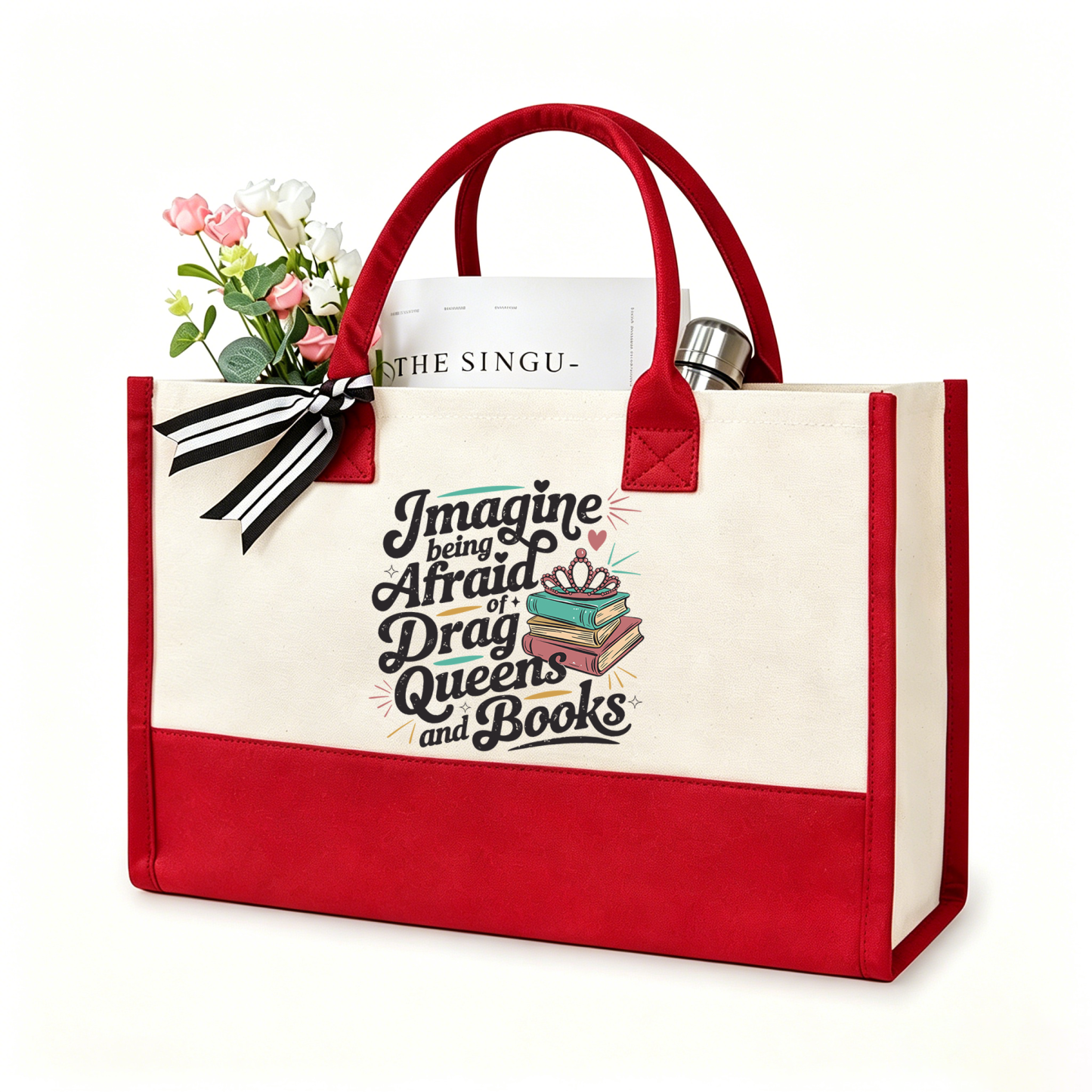 Pagewings Imagine Being Afraid Of Drag Queens And Books11701 Large Tote Bag