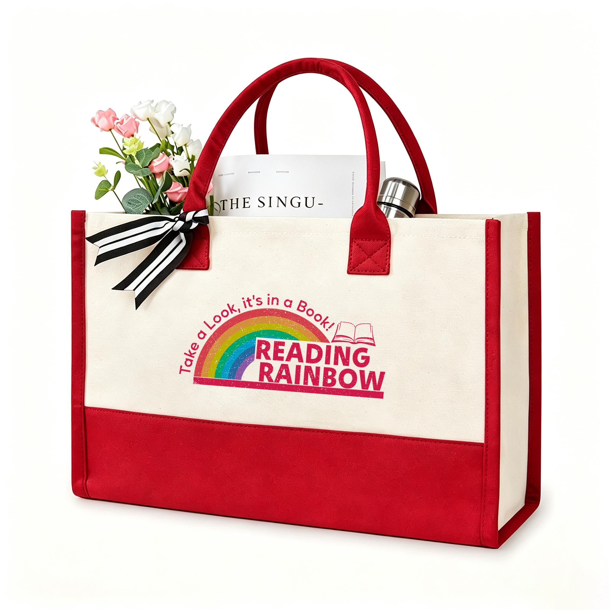 Pagewings Reading With Rainbow11479 Large Tote Bag