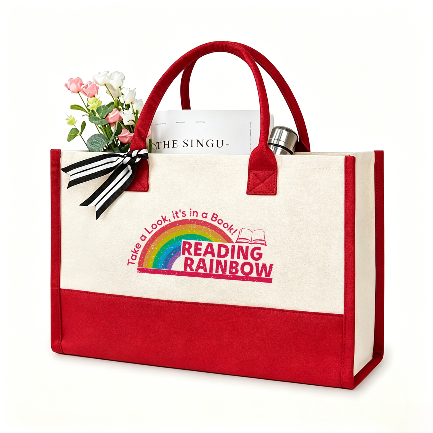 Pagewings Reading With Rainbow11479 Large Tote Bag