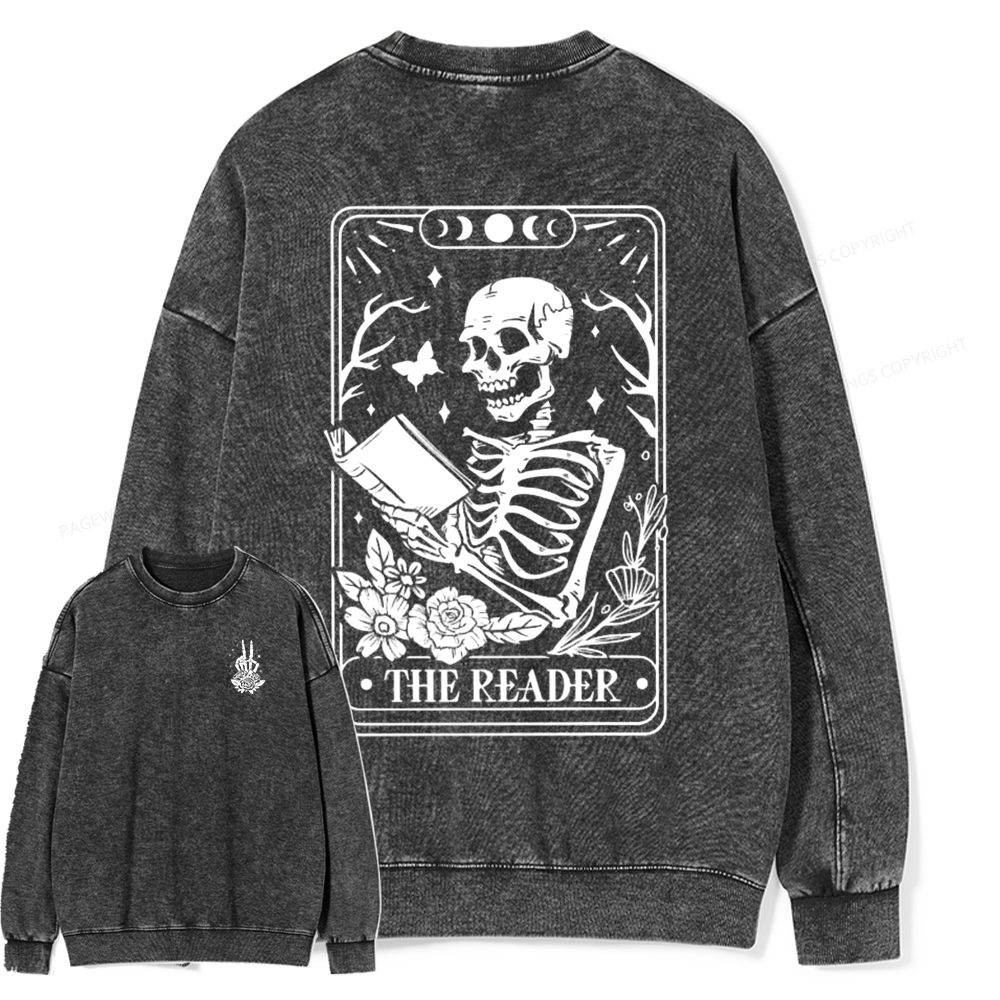 Pagewings The Reader Tarot Card Front And Back Printing Shirt Unisex Washed Sweatshirt