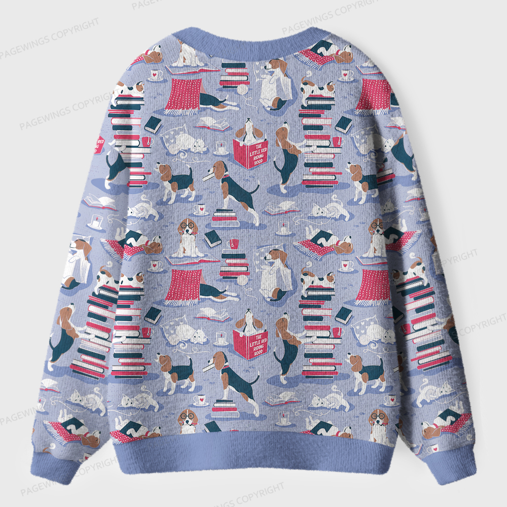 Pagewings Easily Distracted By Dogs And Books Unisex Ugly Cardigan Sweaters