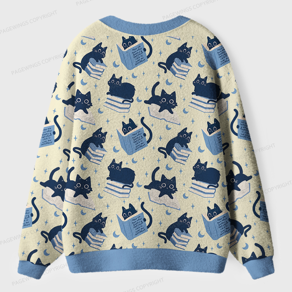 Pagewings  Just A Cat Who Loves Reading Books Light Knit Unisex Cardigan Sweaters