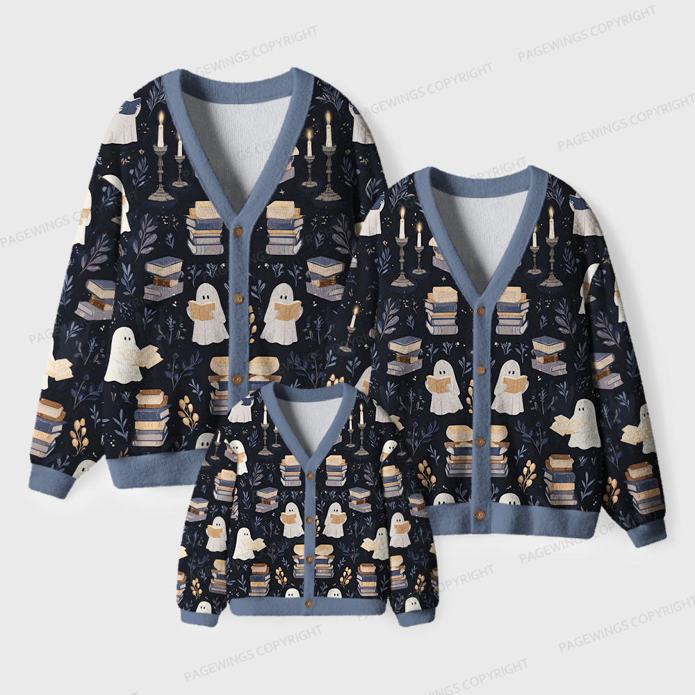 Pagewings Ghost Reading Unisex Ugly Cardigan Sweaters