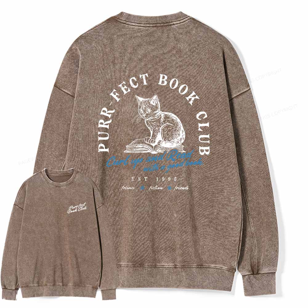 Pagewings  Book Club T-shirt For Cat Lovers Unisex Washed Sweatshirt