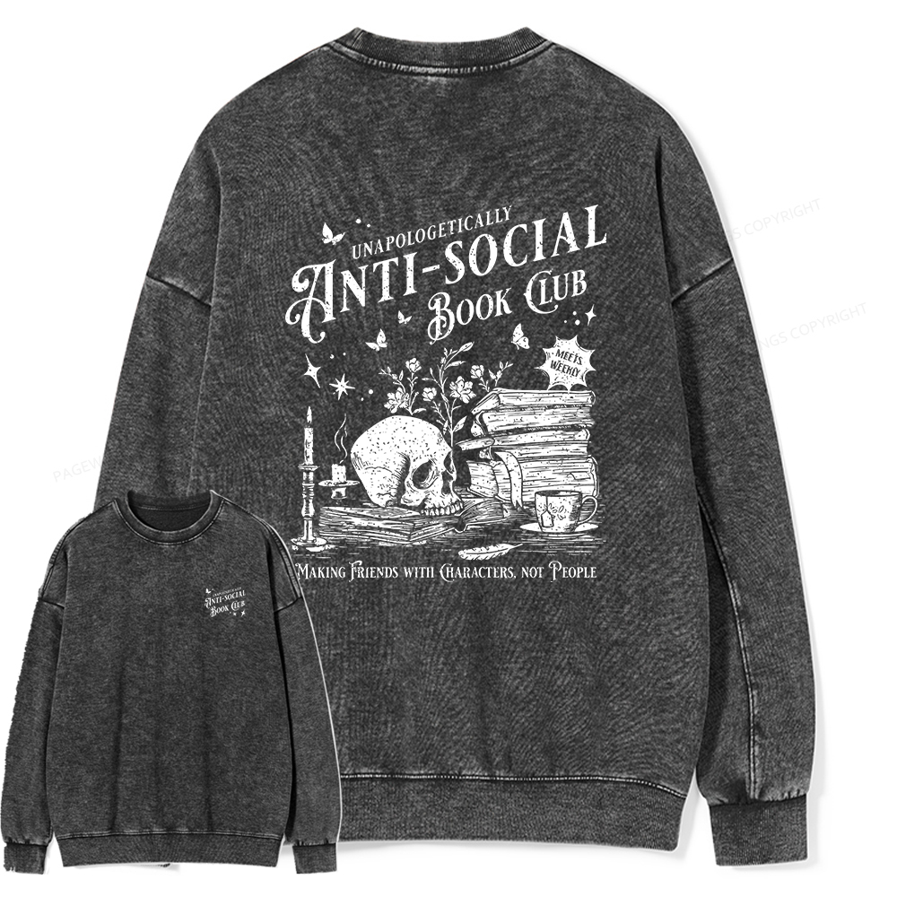 Pagewings Anti-social Book Club Comfort Colors Shirt Unisex Washed Sweatshirt