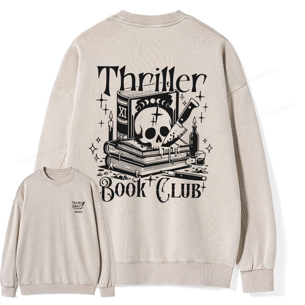 Pagewings Thriller Book Club Shirt Unisex Washed Sweatshirt