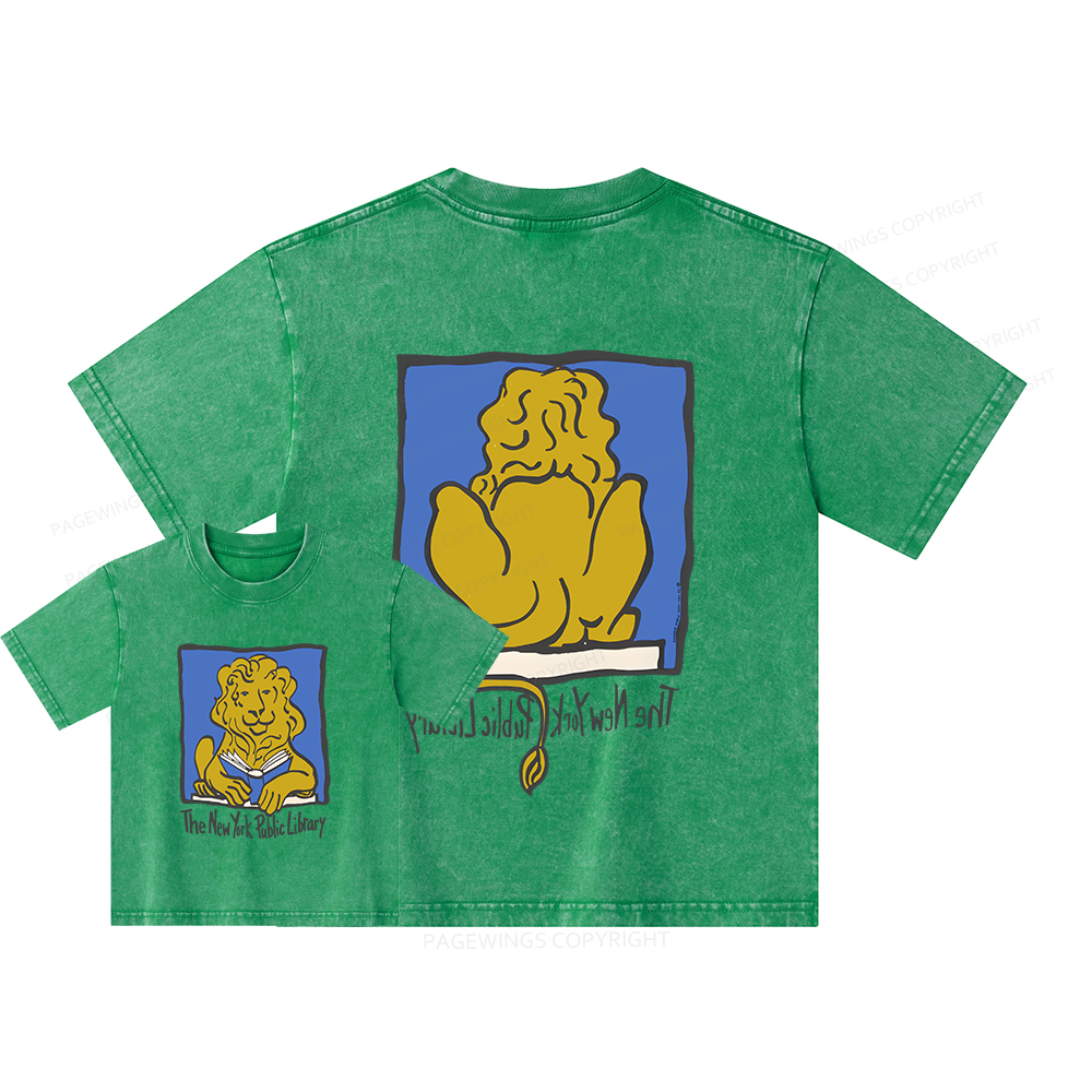 Pagewings Vintage New York Library Tee Unique Find Unisex Kids Washed T-shirt