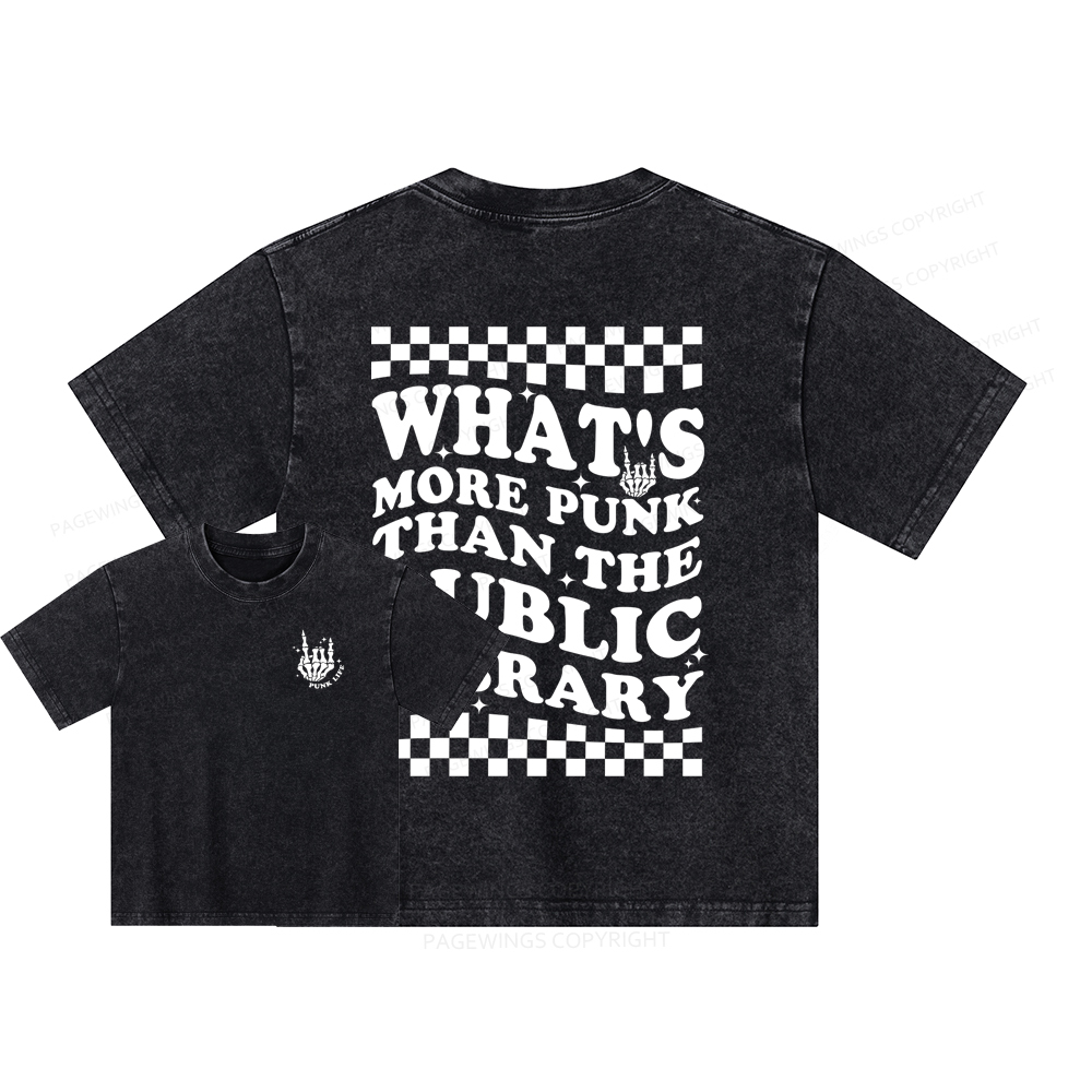 Pagewings punk the public library Unisex Kids Washed T-shirt