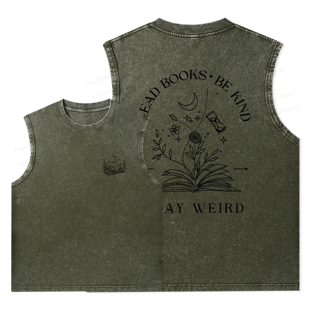 Pagewings Comfort Colors Read Books Be Kind Stay Weird Unisex Washed Tank Top