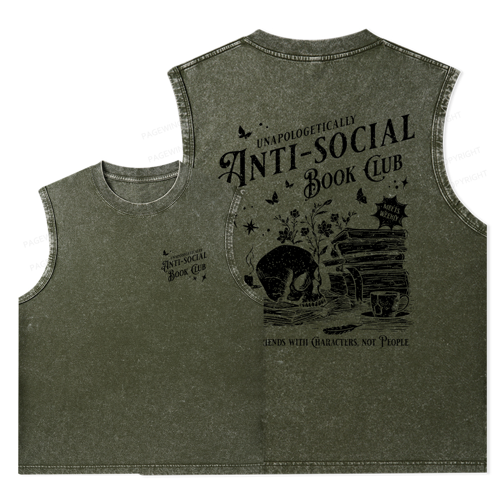 Pagewings Anti-social Book Club Comfort Colors Unisex Washed Tank Top