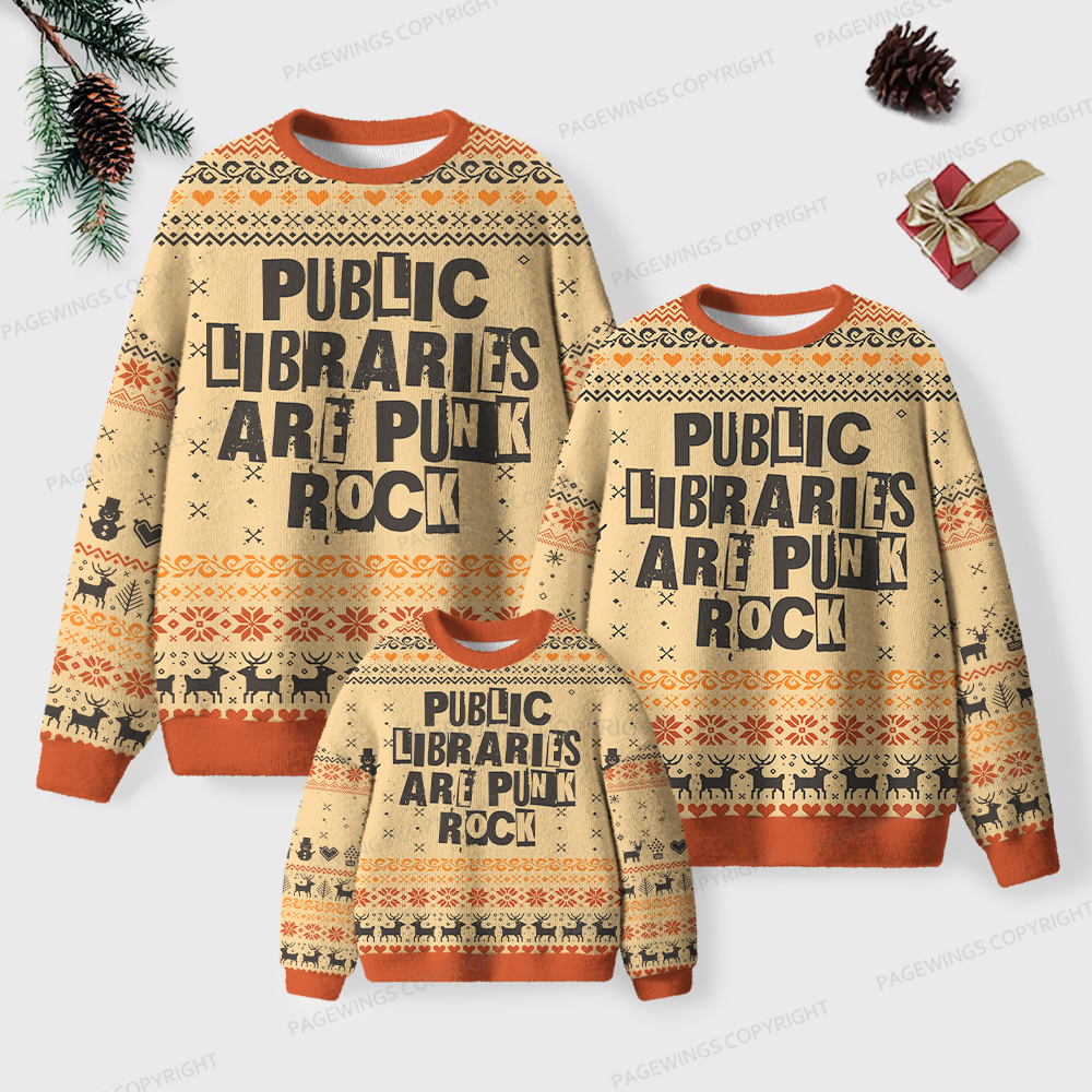 Pagewings Public Libraries Are Punk Rock Unisex Ugly Knit Sweatshirt