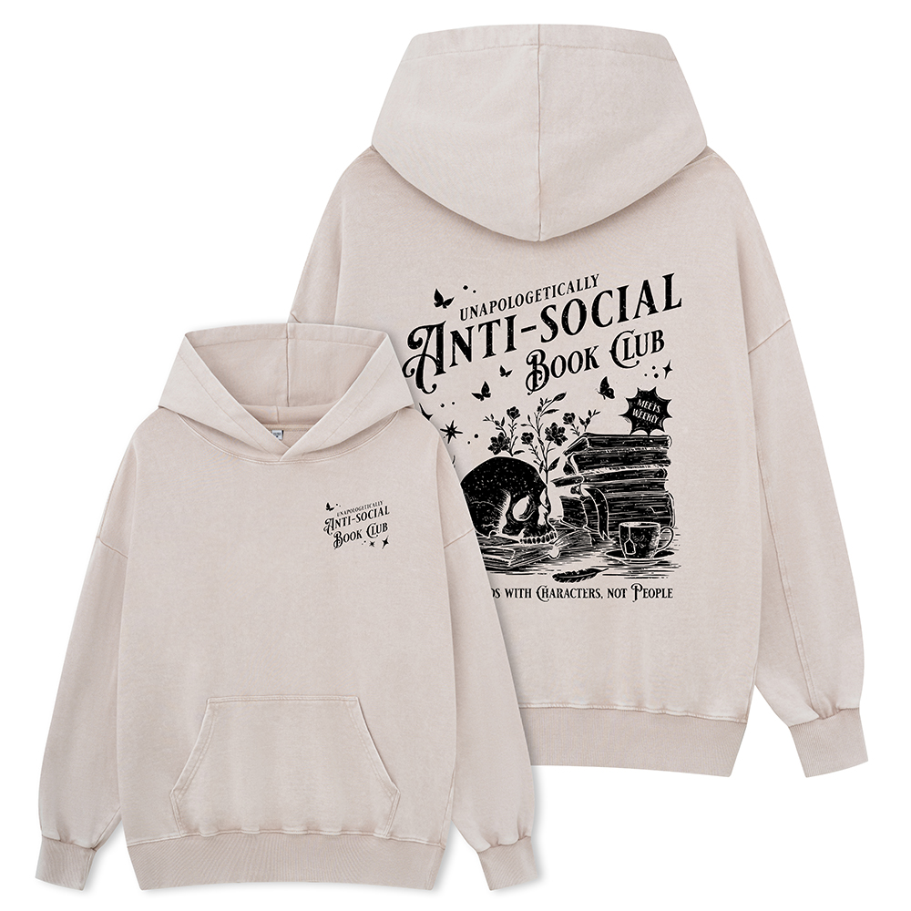 Pagewings Anti-social Book Club Comfort Colors Shirt Unisex Washed Hoodie