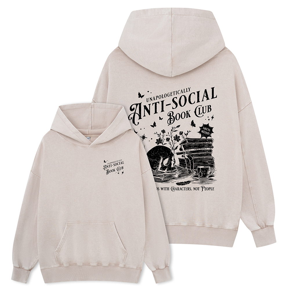 Pagewings Anti-social Book Club Comfort Colors Shirt Unisex Washed Hoodie