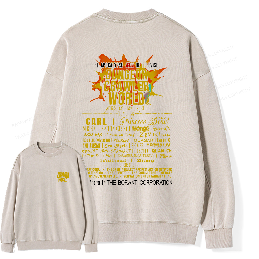 Pagewings Dungeon Crawler World Tour Unisex Washed Sweatshirt