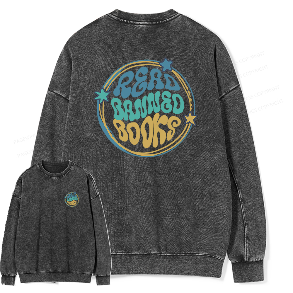 Pagewings Read Banned Books Unisex Washed Sweatshirt