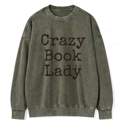 Pagewings Crazy Book Lady Unisex Washed Sweatshirt