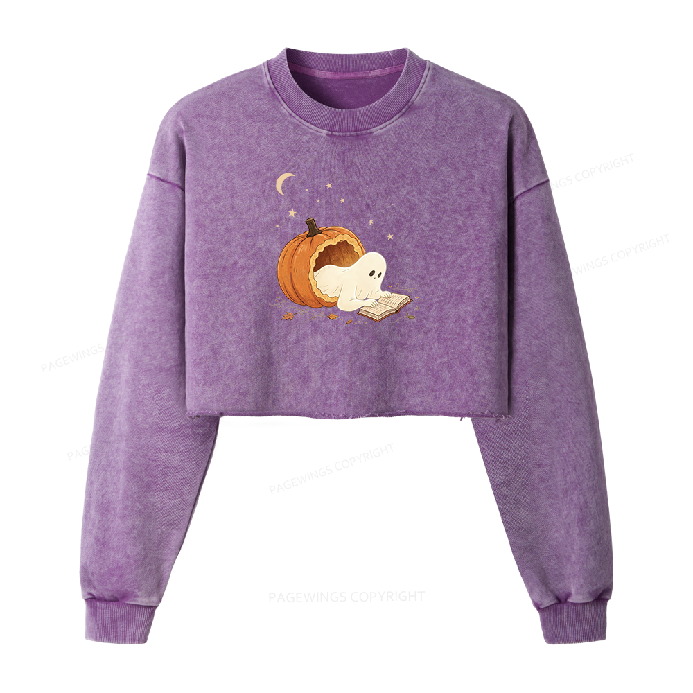 Pagewings Reading Ghost Washed Crop Sweatshirt