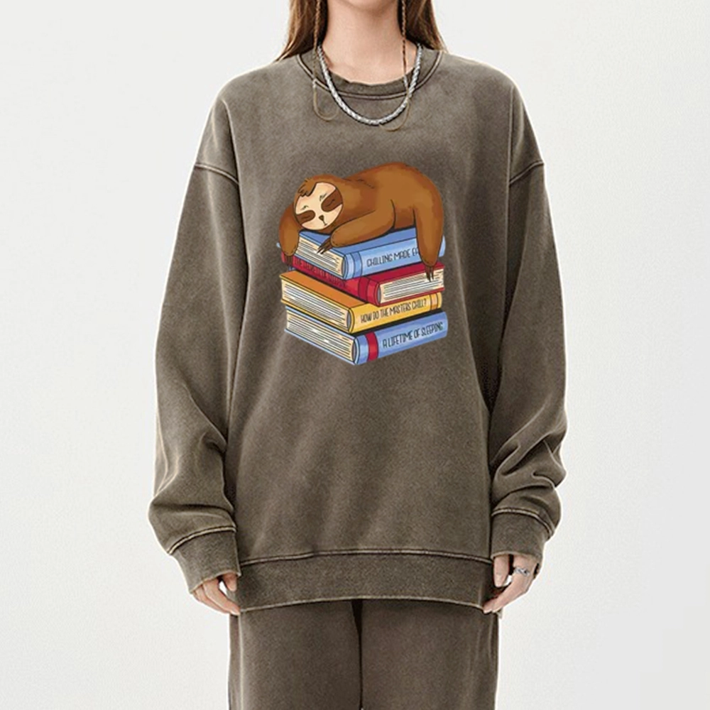 Pagewings Sloth And Book Unisex Washed Sweatshirt
