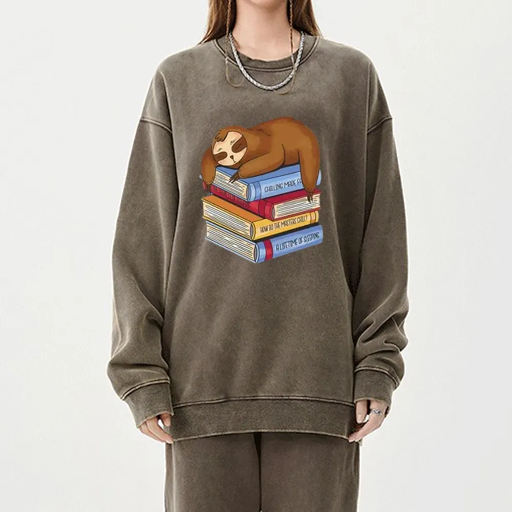Pagewings Sloth And Book Unisex Washed Sweatshirt