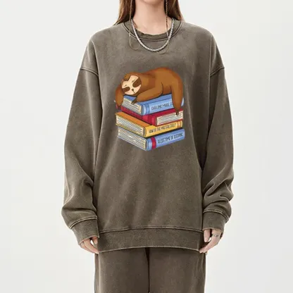 Pagewings Sloth And Book Unisex Washed Sweatshirt