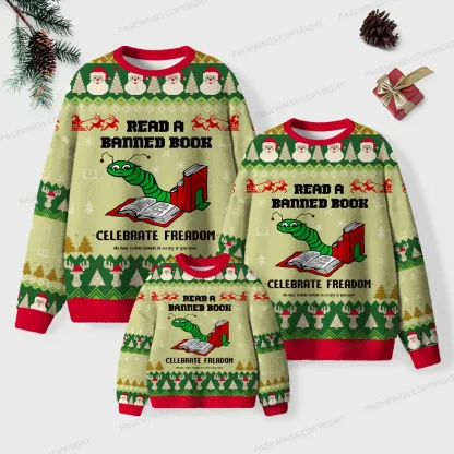 Pagewings Read A Banned Book Celebrate Freedom Unisex Ugly Knit Sweatshirt