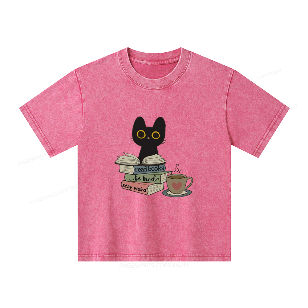 Pagewings Read Books Be Kind Stay Weird Unisex Kids Washed T-shirt