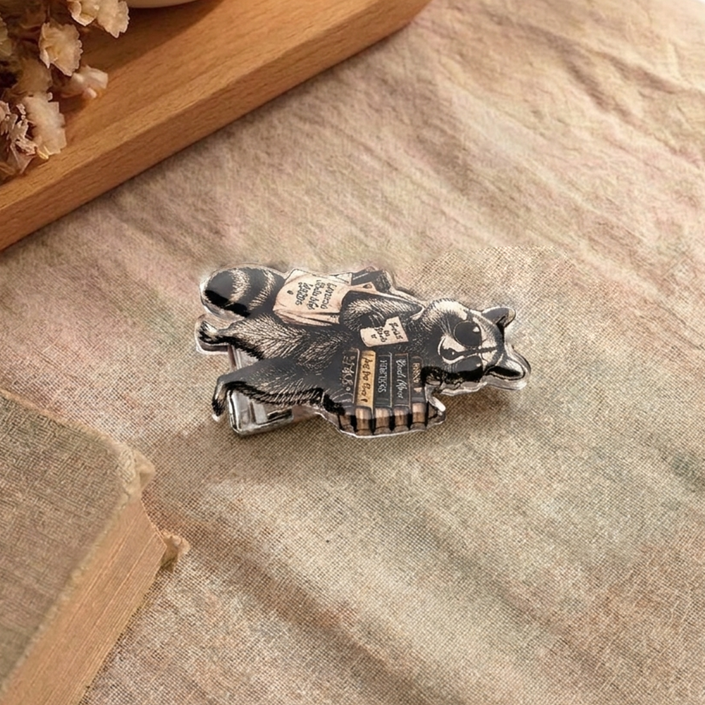 Pagewings Book Lover Raccoon Acrylic Hair Clip