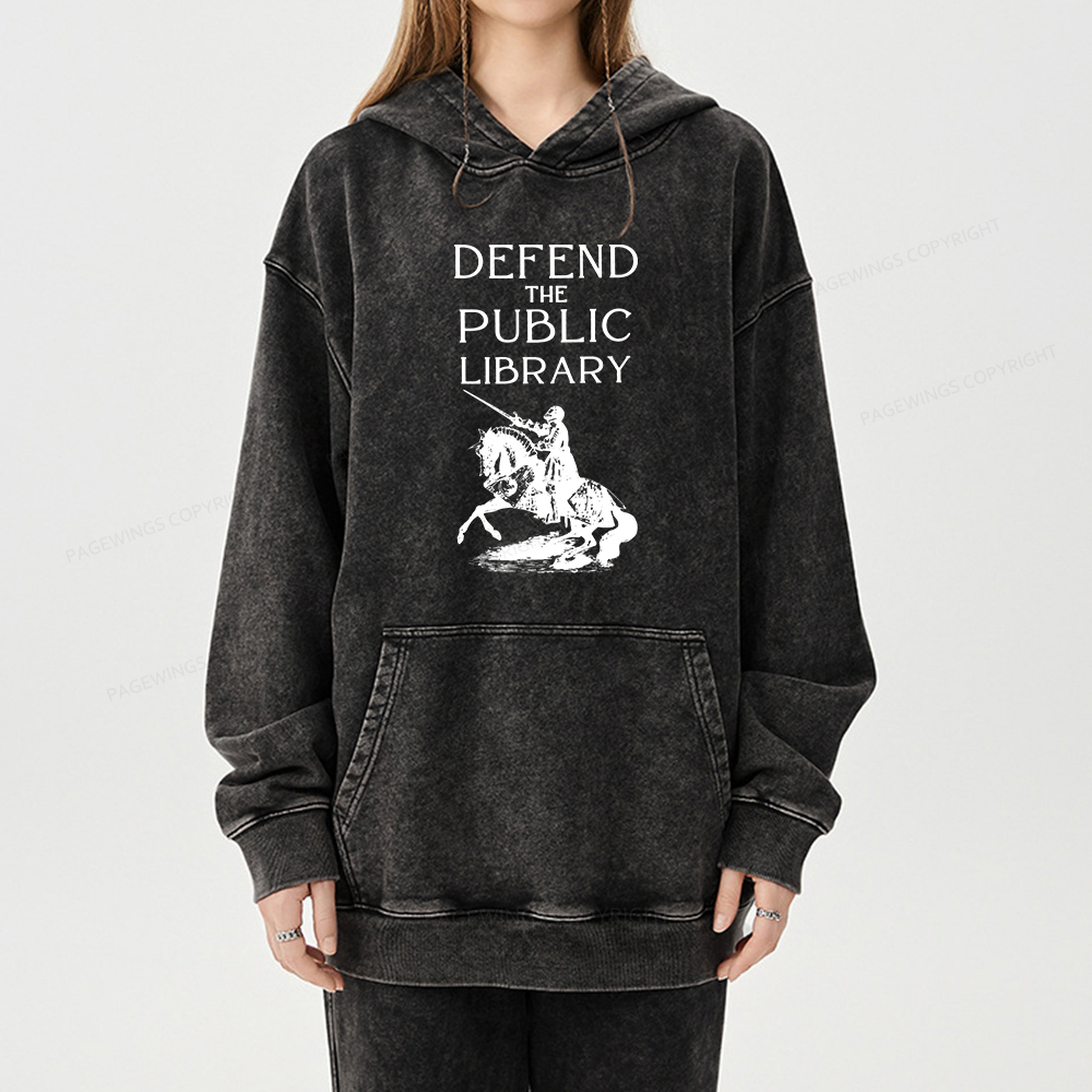 Pagewings Defend The Public Library Unisex Washed Hoodie