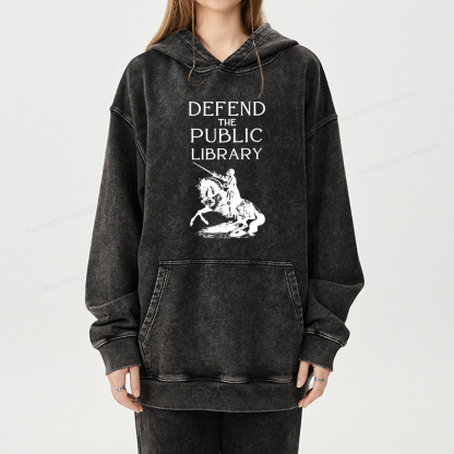 Pagewings Defend The Public Library Unisex Washed Hoodie