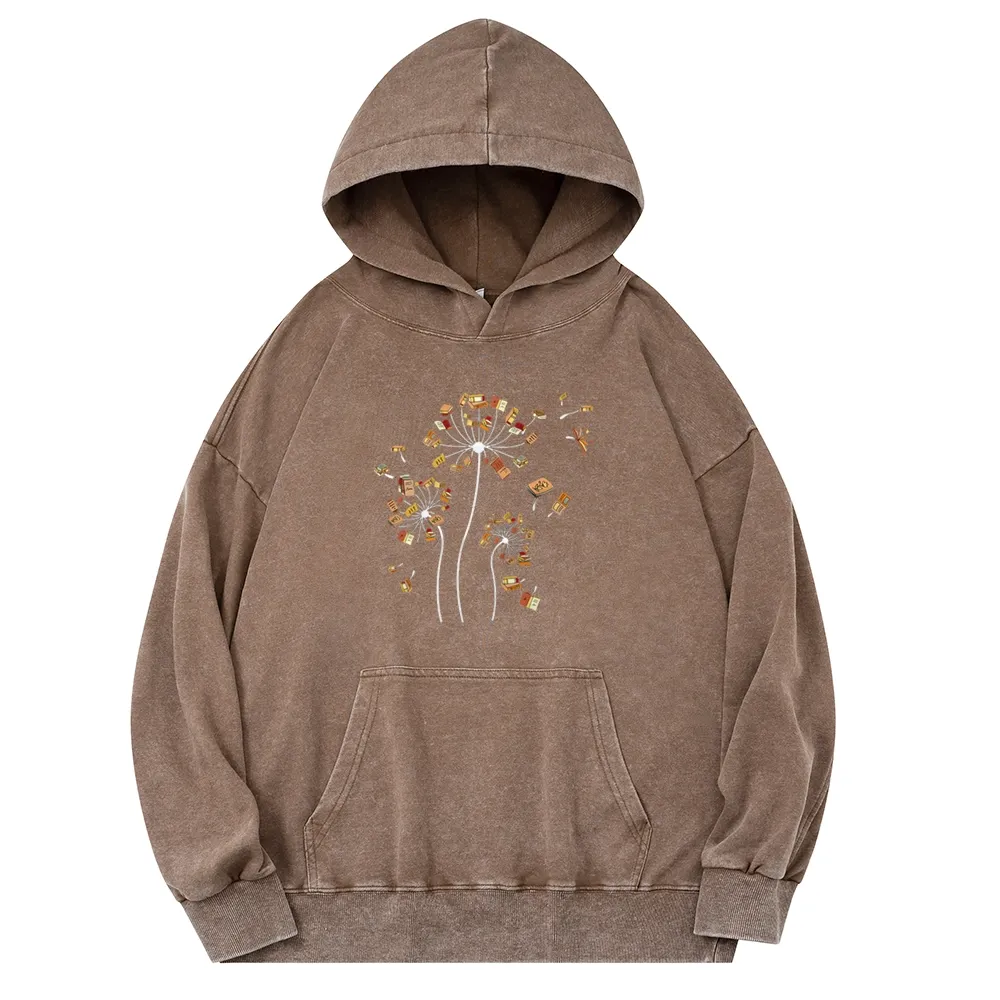 Pagewings Dandelion Flower Books Unisex Washed Hoodie