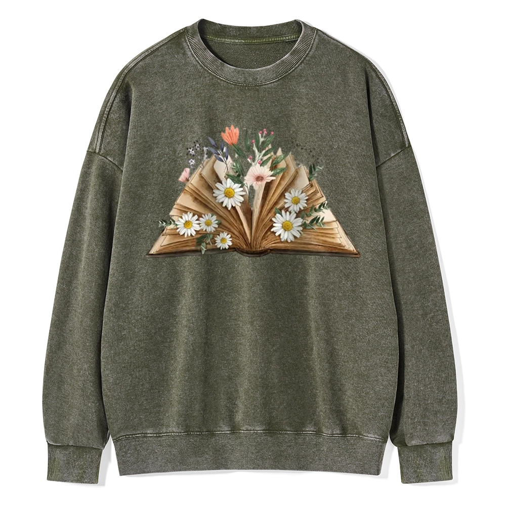 Pagewings Reading Flower Book Unisex Washed Sweatshirt