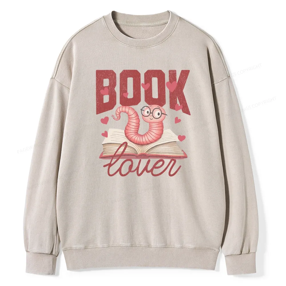 Pagewings Bookish Valentine's Day Gift for Her Unisex Washed Sweatshirt