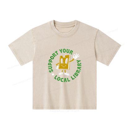 Pagewings Support Your Local Library Adult Unisex Kids Washed T-shirt