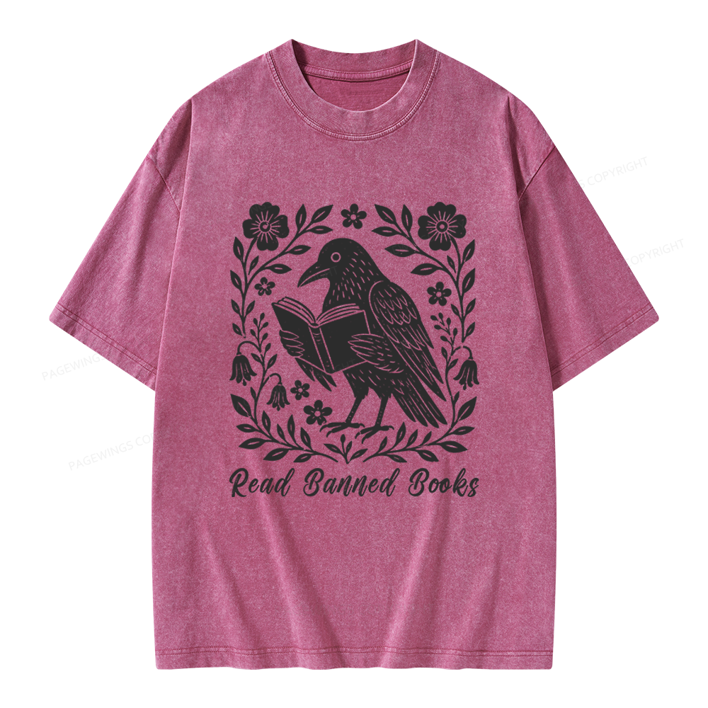 Pagewings Read Banned Books Unisex Washed T-shirt