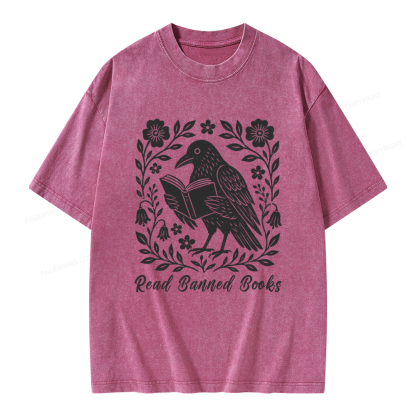 Pagewings Read Banned Books Unisex Washed T-shirt
