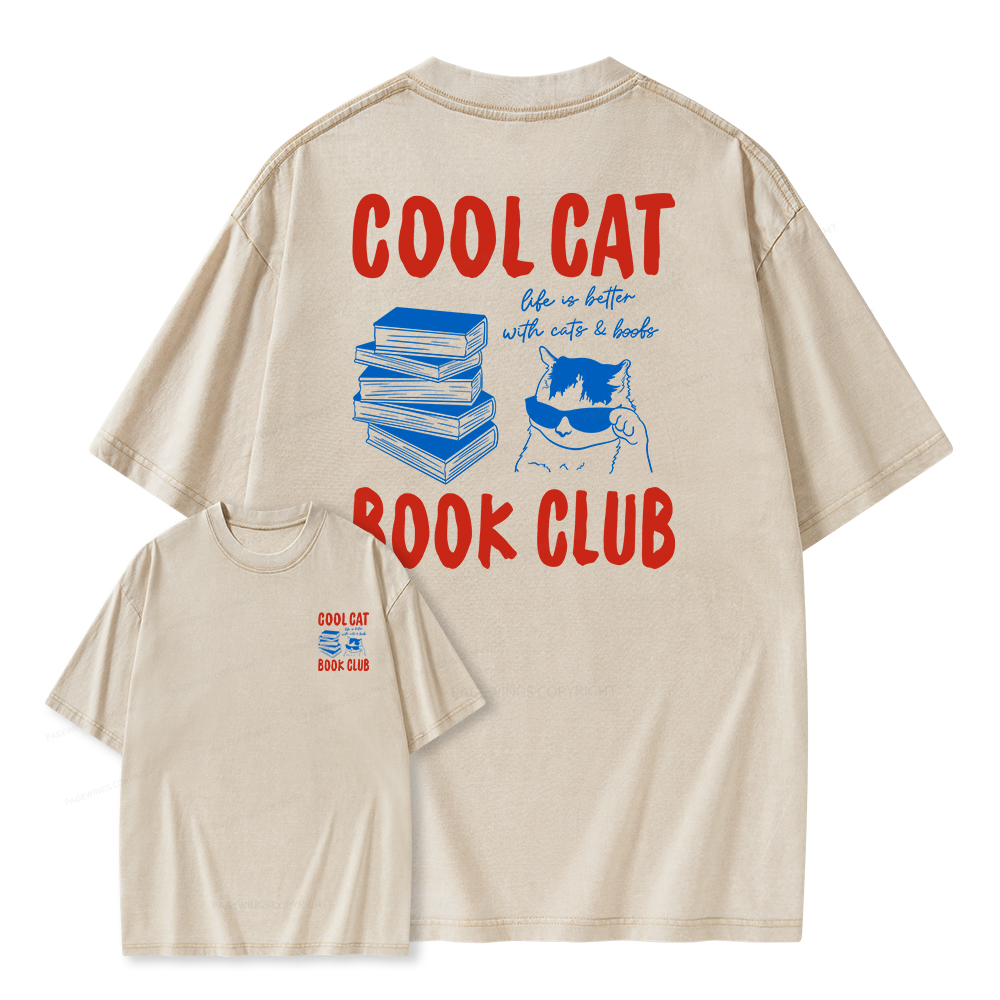 Pagewings Cool Cat Book Club Unisex Washed T-shirt