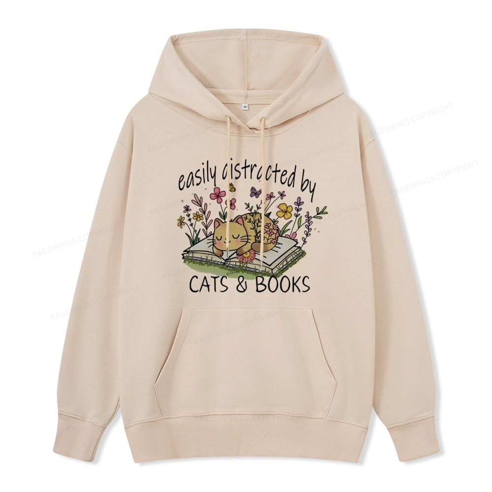 Pagewings Easily Distracted By Cats And Books Unisex Classic Hoodie