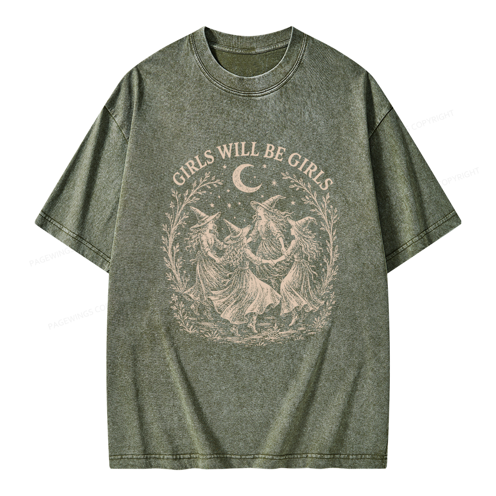Pagewings Girls Will Be Girls Unisex Washed T-shirt