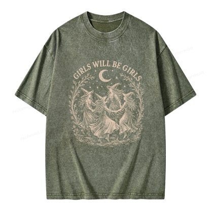 Pagewings Girls Will Be Girls Unisex Washed T-shirt