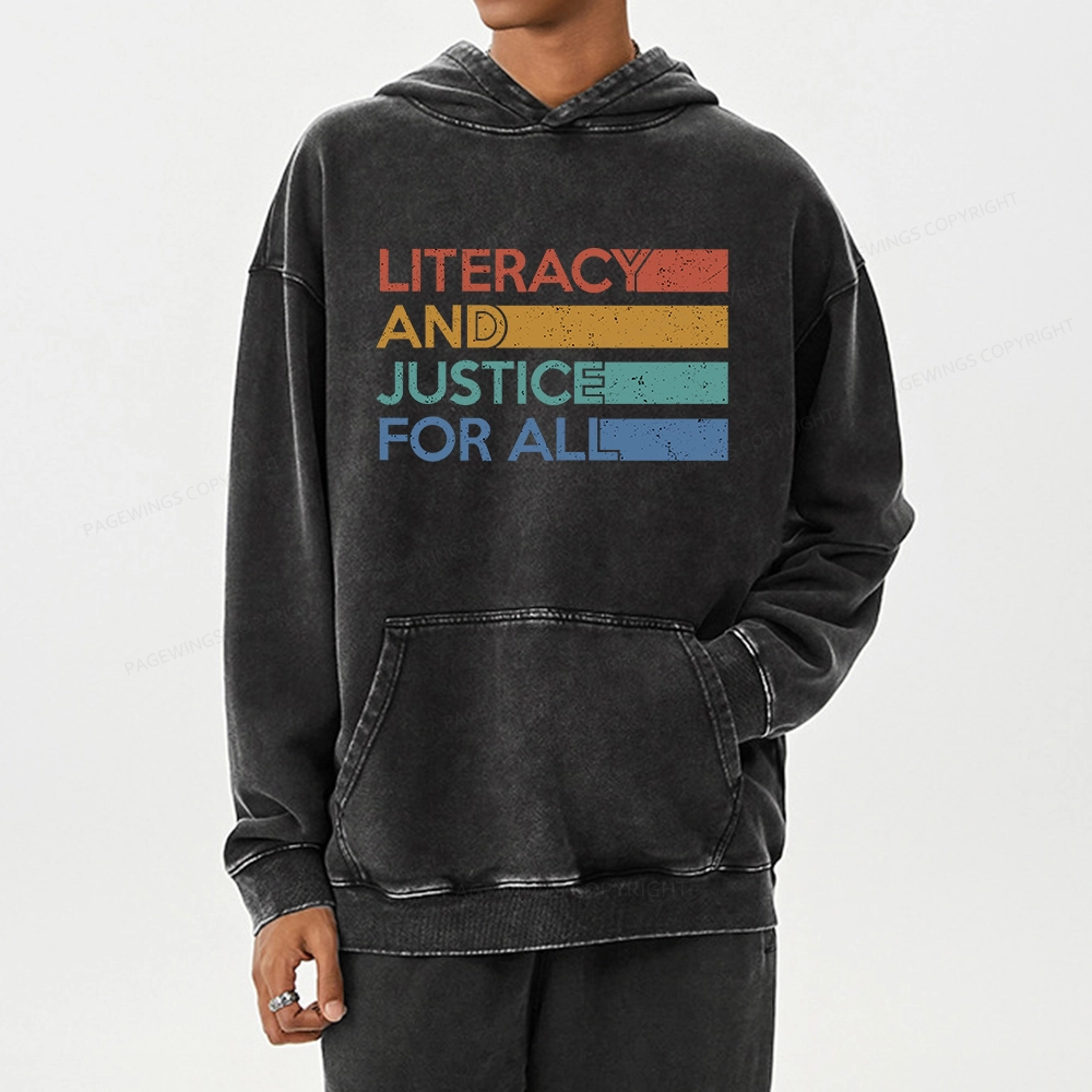 Pagewing Literacy and Justice For All Unisex Washed Hoodie
